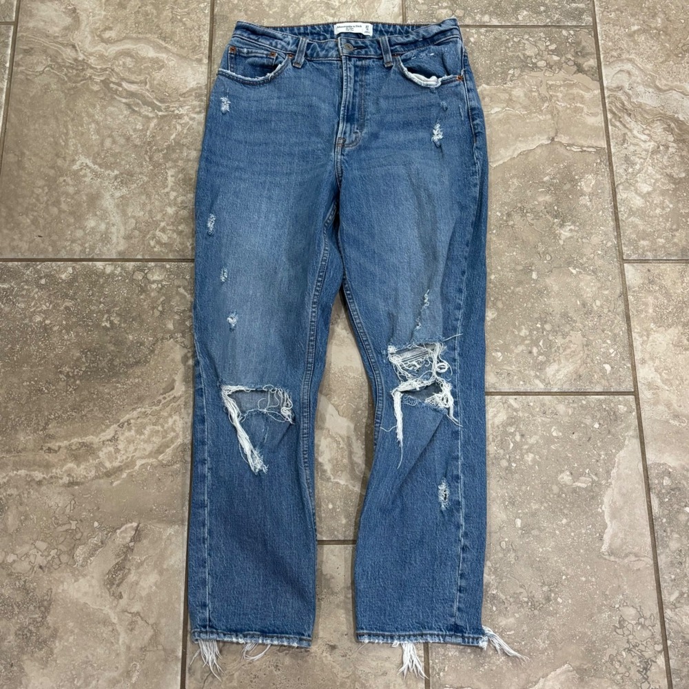 Abercrombie & Fitch Curve Love High Rise Mom Jeans Distressed Blue 27 4R
